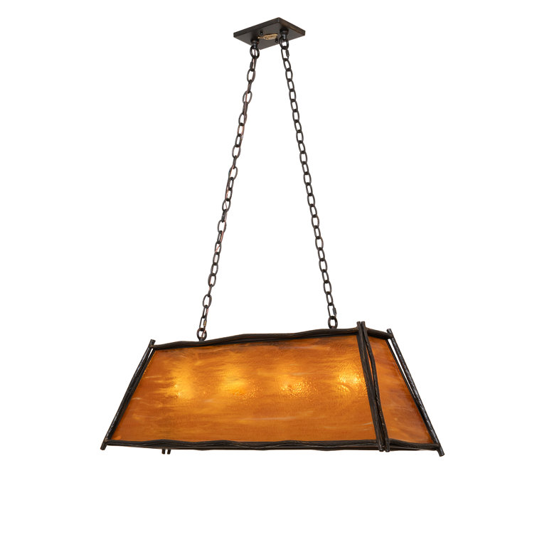 Black Steel and Amber Glass 4-Light Island Pendant