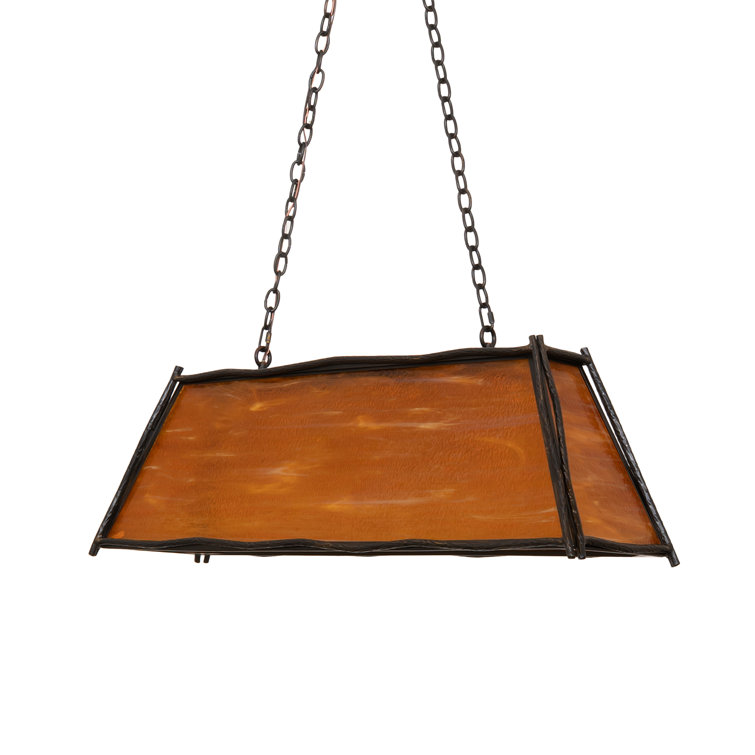 Black Steel and Amber Glass 4-Light Island Pendant