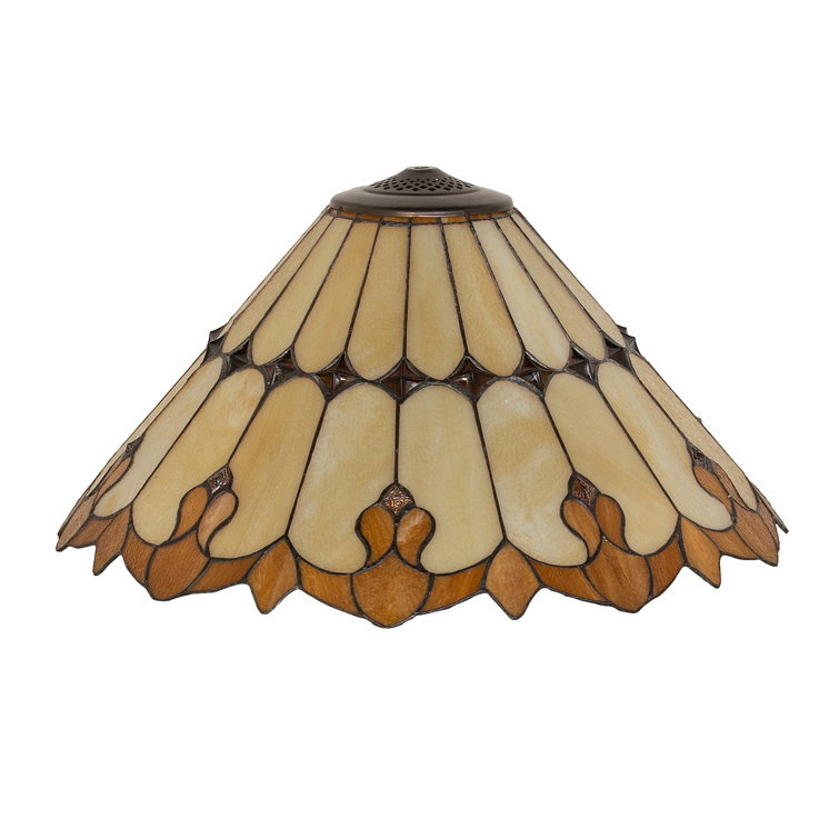 Beige and Amber Stained Glass Empire Lamp Shade, 20" Wide