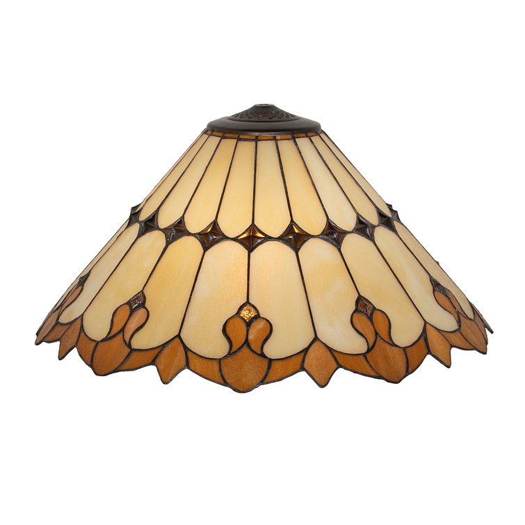 Beige and Amber Stained Glass Empire Lamp Shade, 20" Wide