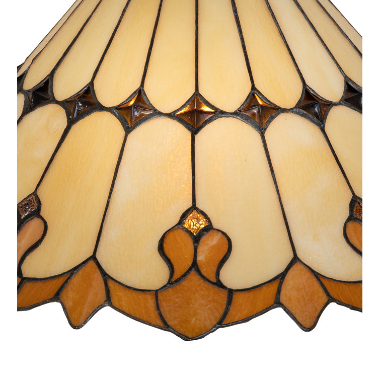 Beige and Amber Stained Glass Empire Lamp Shade, 20" Wide