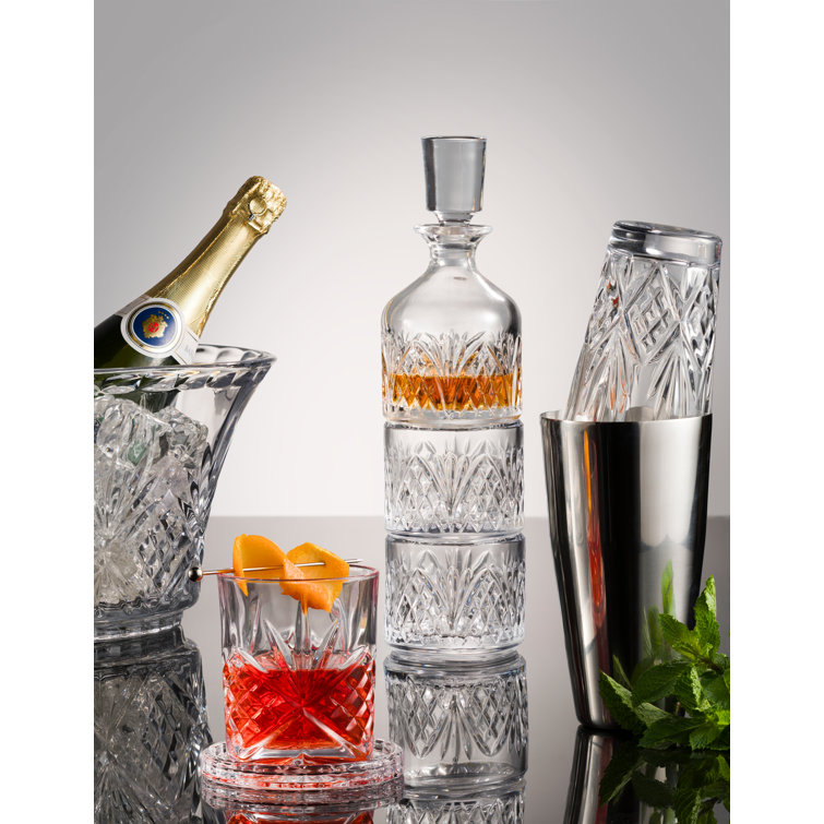 Clear Crystal Lowball Glass Set with Sham Embellishment