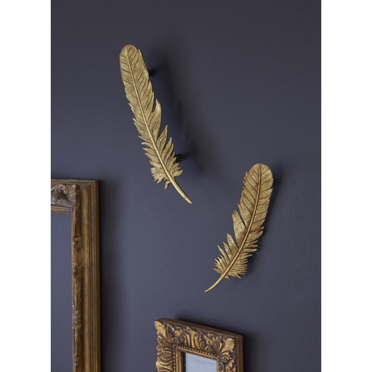 Gold Resin Feather Leaf Wall Décor Set of 2