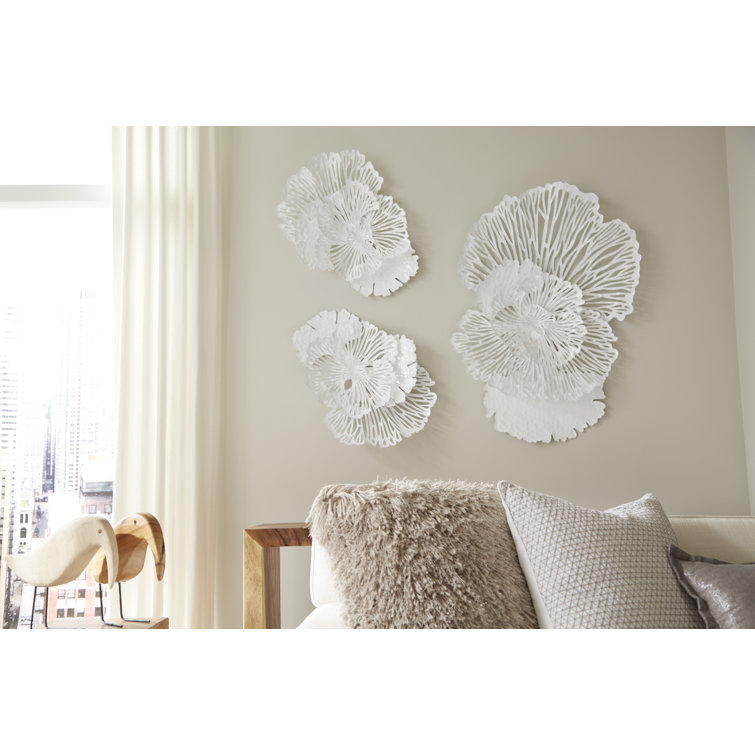 White Metal Contemporary Flower Wall Sculpture