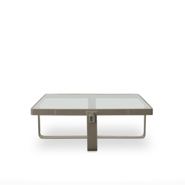 Porter Dove Grey Leather Wrapped Glass Cocktail Table