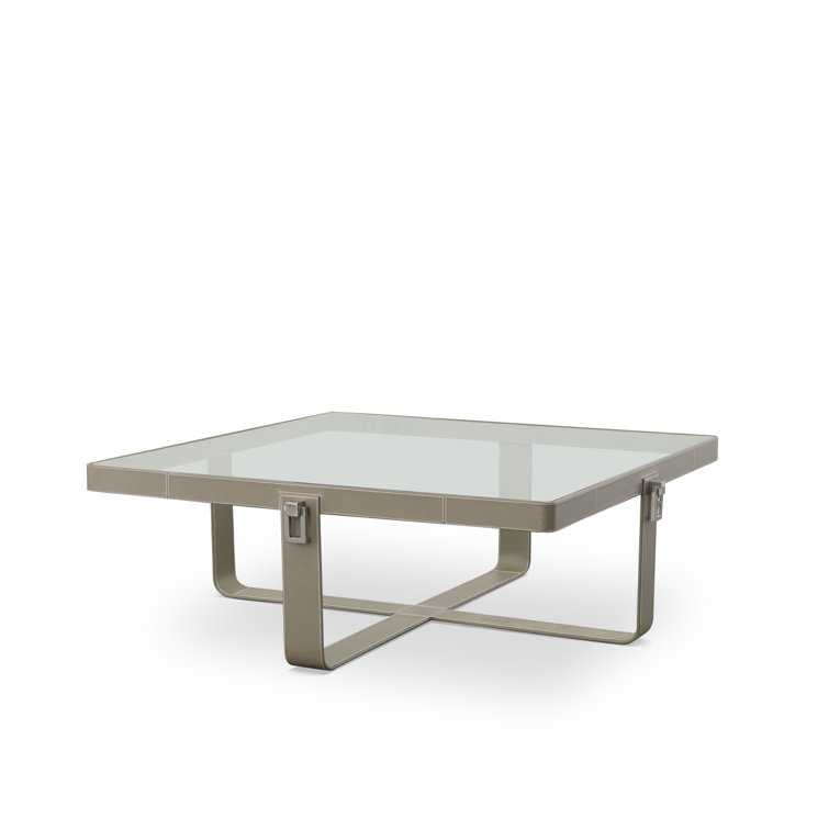 Porter Dove Grey Leather Wrapped Glass Cocktail Table