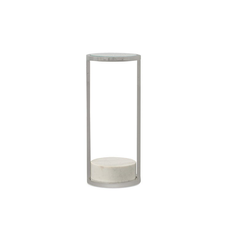 Round Polished Nickel and Glass Accent Table with Storage