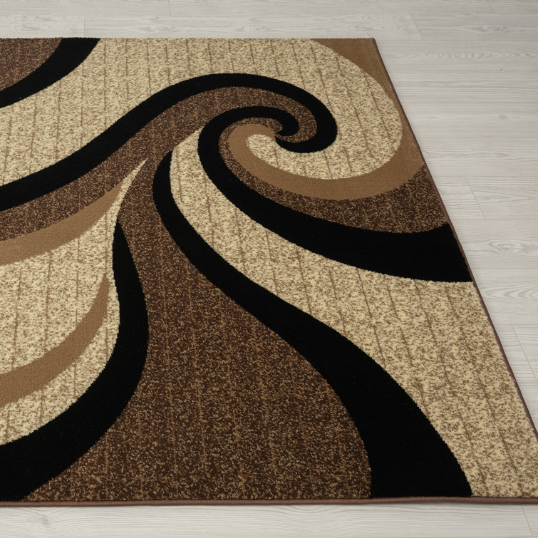 Beige and Brown Swirl Pattern Rectangular Synthetic Area Rug 5' x 7'