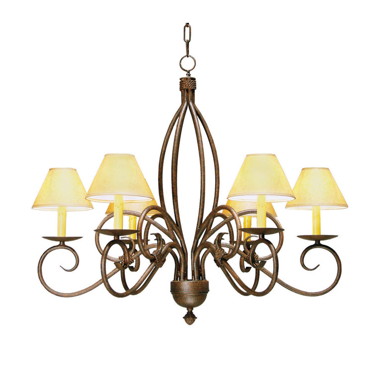 Cajun Spice 6-Light Iron Empire Chandelier with Parchment Shades