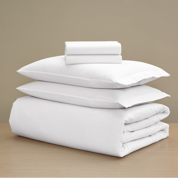Twin White Cotton Percale Duvet Cover