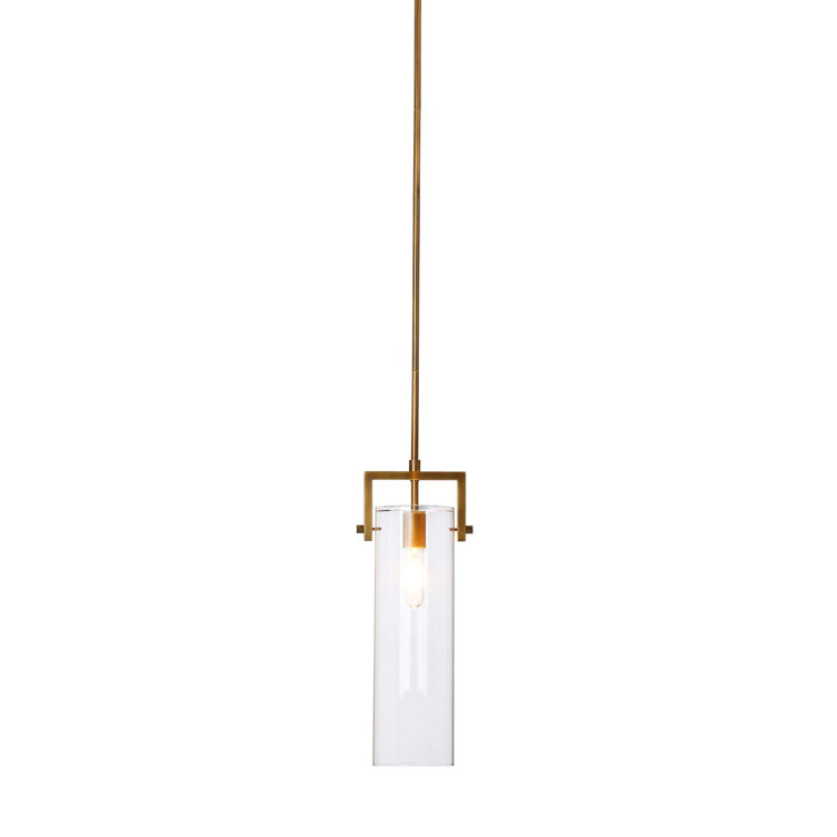 Sleek Antique Brass & Clear Glass Cylinder Pendant Light