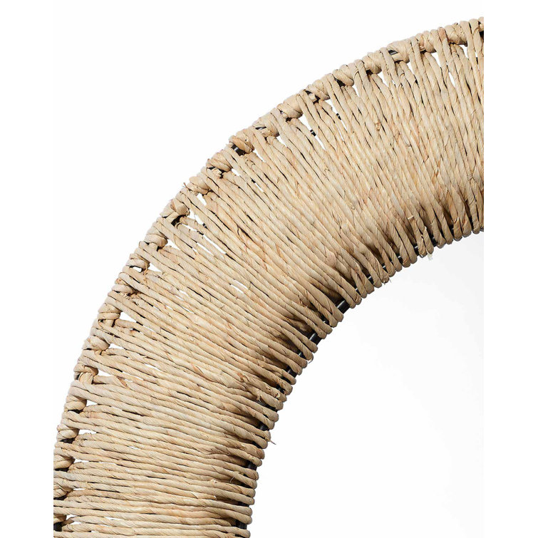 Hollis Artisan-Crafted Corn Straw Wrapped Round Mirror - Natural Finish