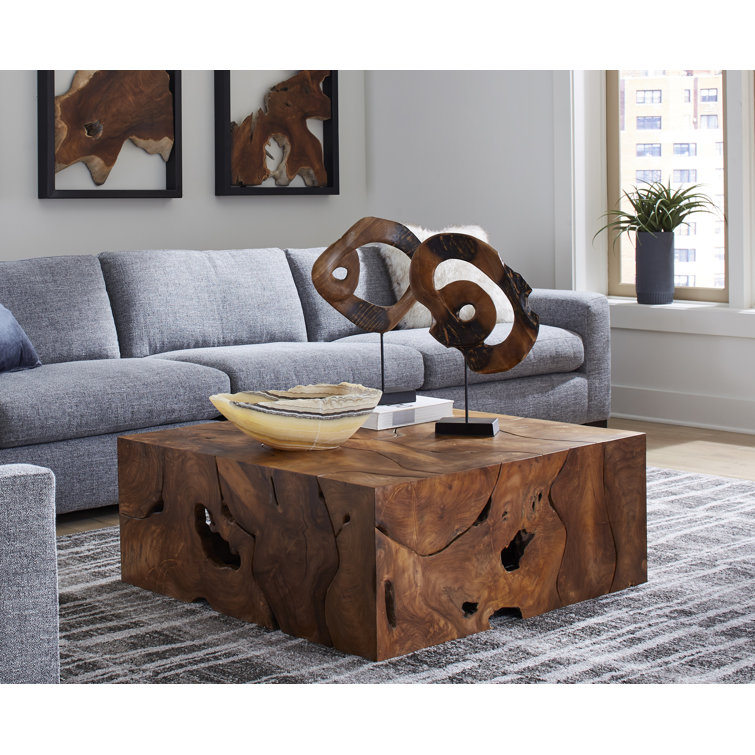 Transitional Black and Brown Carved Wood Swirl on Stand