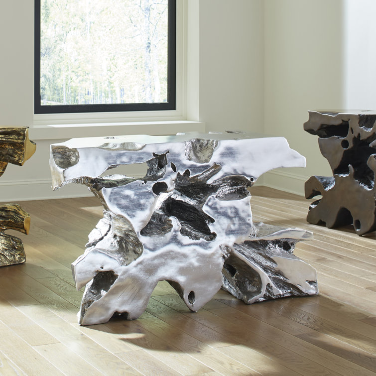 Venice Silver Leaf Freeform Wood Console Table