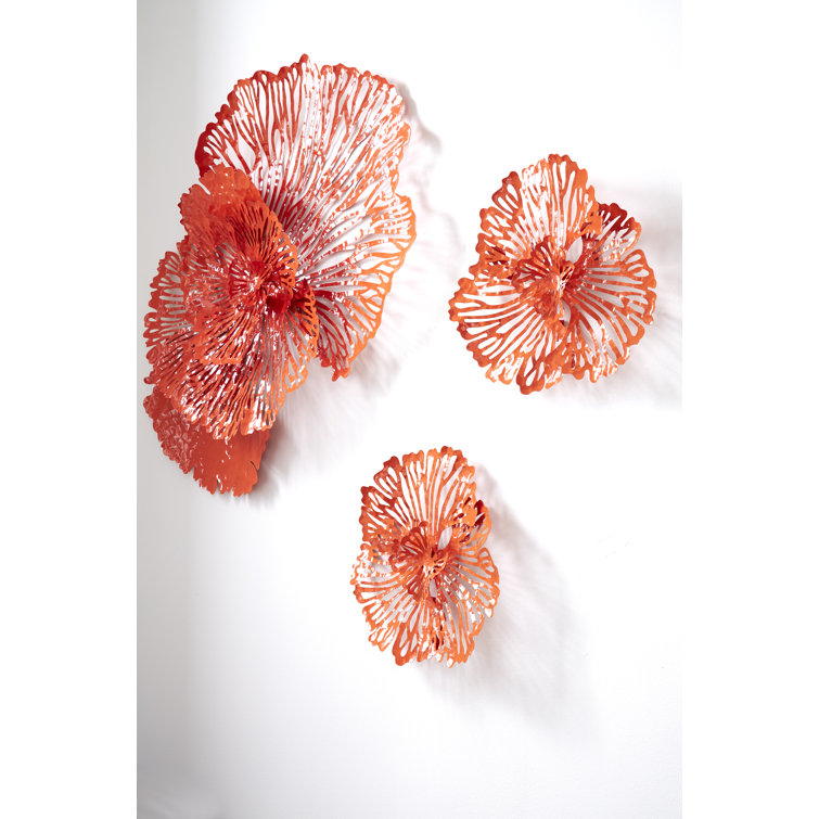 Small Coral Metal Flower Wall Sculpture