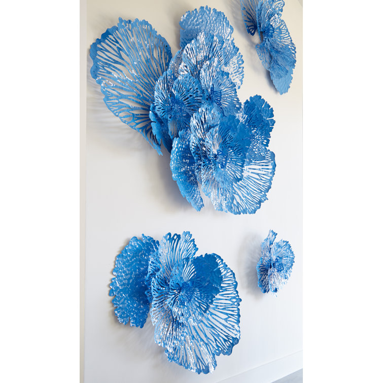 Large Blue Metal Flower Wall Art Decor