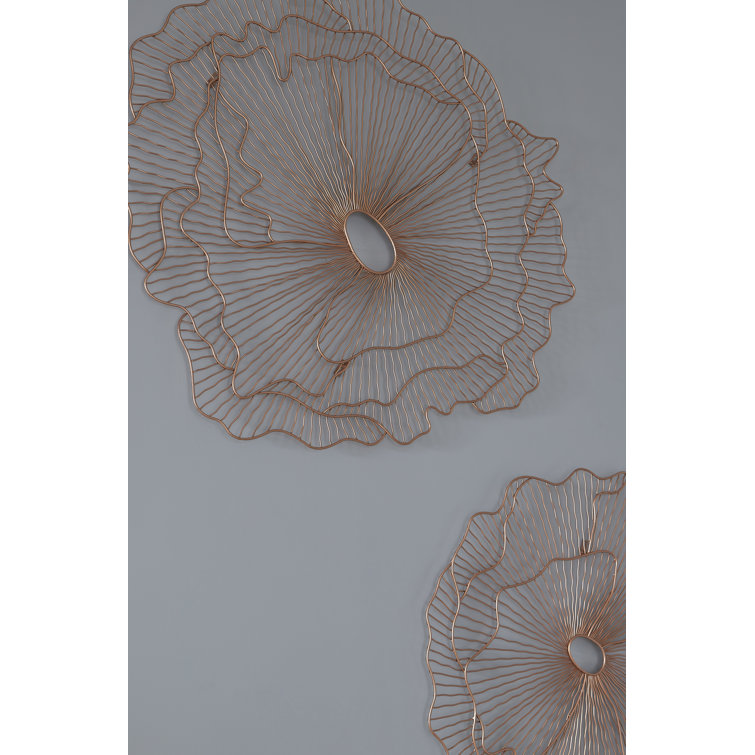 Copper Wire Flower Wall Sculpture, 36" Contemporary Art