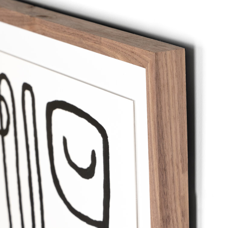 Feel It Black and White Abstract Art with Wooden Frame