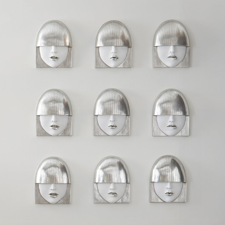 Silver and White Resin Fashion Faces Wall Art Set