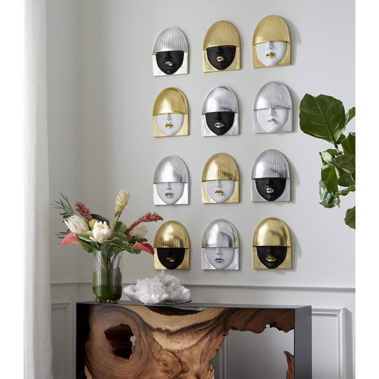 Silver and White Resin Fashion Faces Wall Art Set