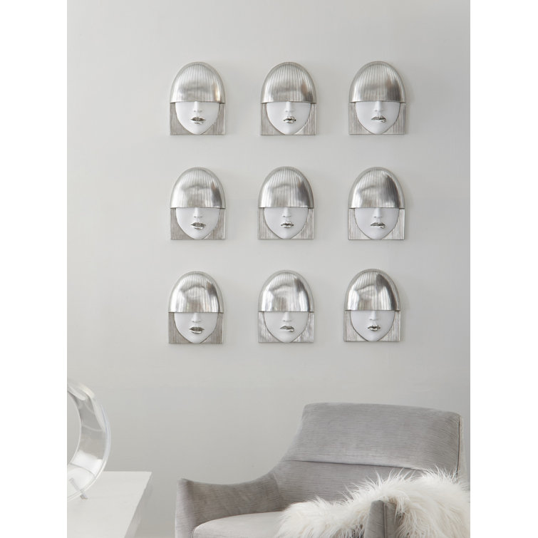 Silver and White Resin Fashion Faces Wall Art Set