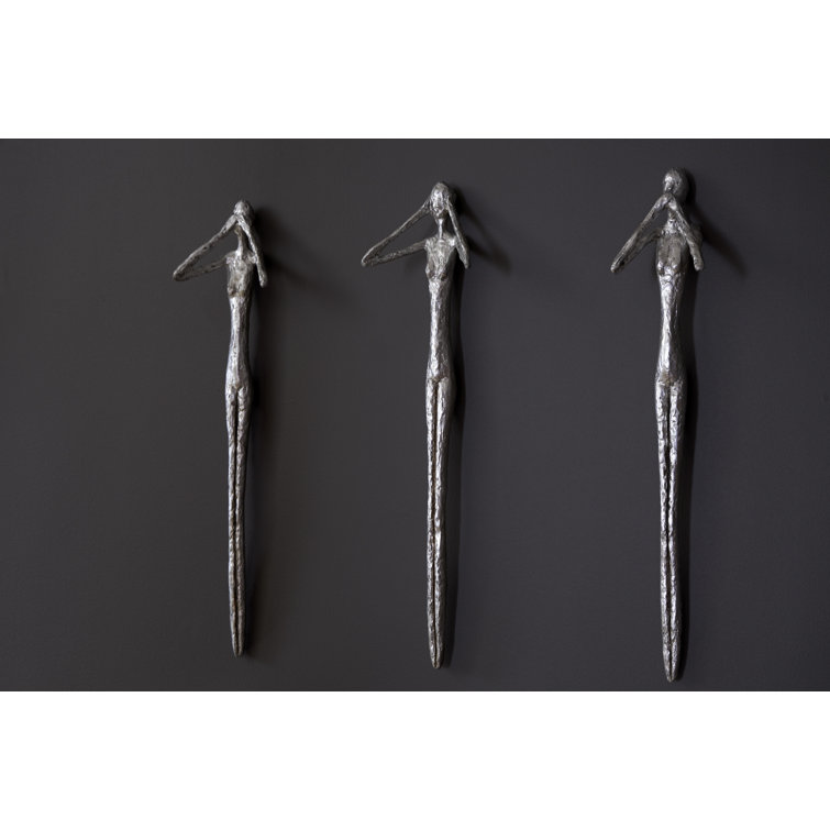 Silver Resin Contemporary No Evil Wall Art Set