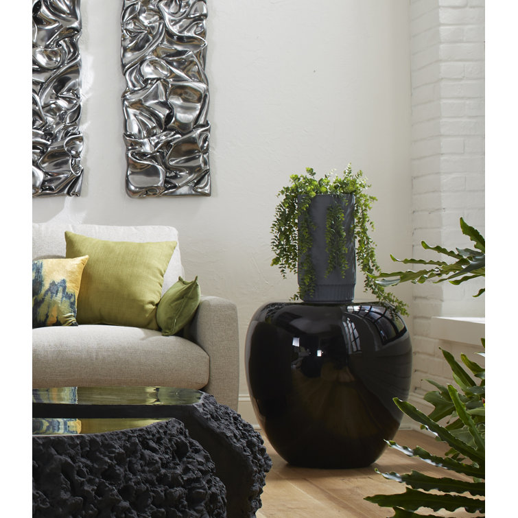 Transitional Round Black Stone Side Table 24"