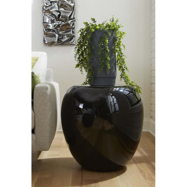 Transitional Round Black Stone Side Table 24"