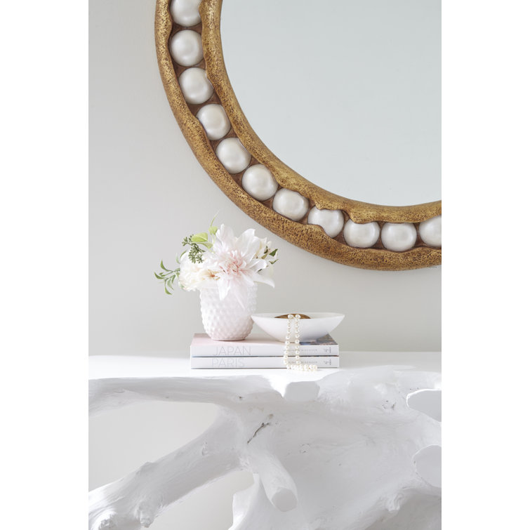 Pearl Beaded Gold Leaf Round Mirror 36"