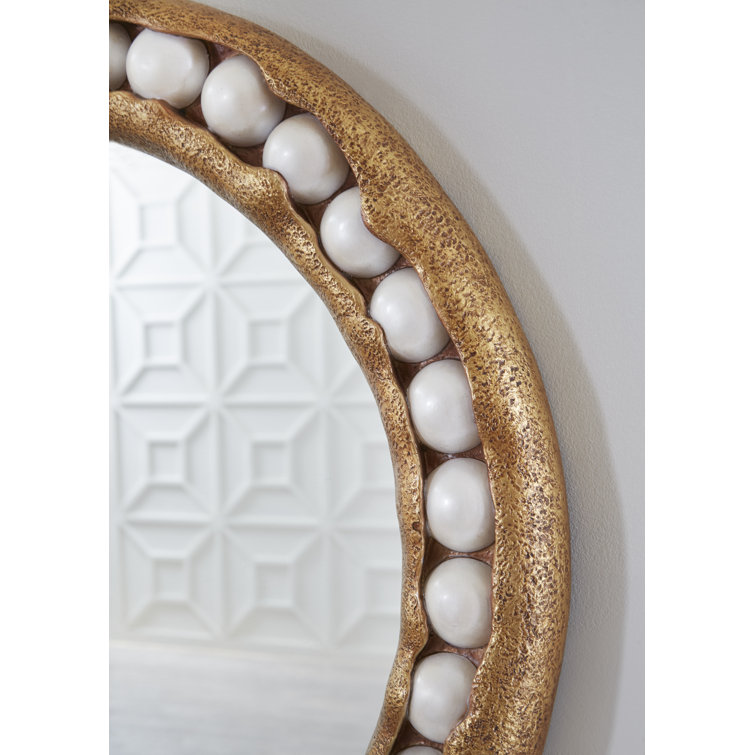 Pearl Beaded Gold Leaf Round Mirror 36"