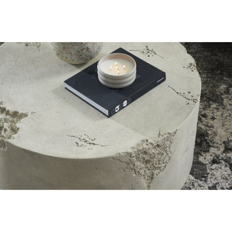 39" Beige Round Roman Stone Outdoor Coffee Table