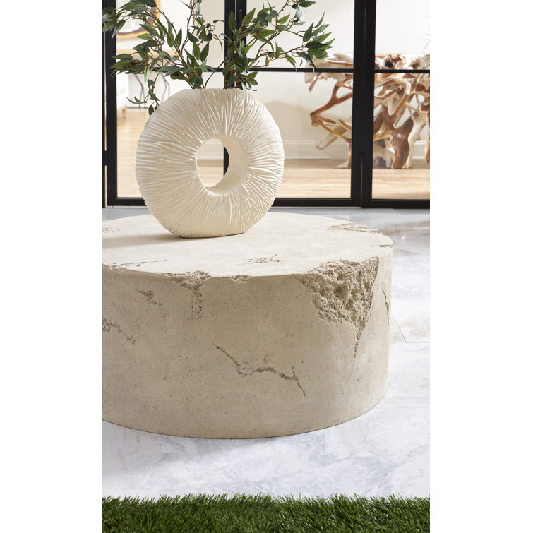 39" Beige Round Roman Stone Outdoor Coffee Table