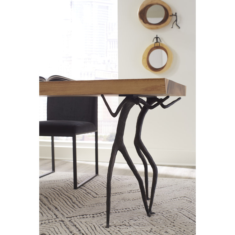 Atlas Crosscut Small Round Black/Brown Wood & Bronze Mirror