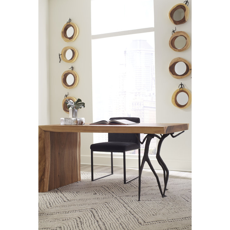 Atlas Crosscut Small Round Black/Brown Wood & Bronze Mirror