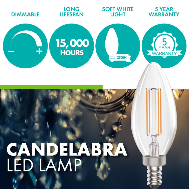40-Watt Equivalent Dimmable E12 Filament Candle LED Light Bulb, 2700K Warm White Light, 50-Pack