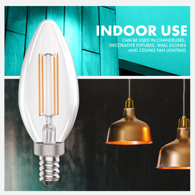 40-Watt Equivalent Dimmable E12 Filament Candle LED Light Bulb, 2700K Warm White Light, 50-Pack