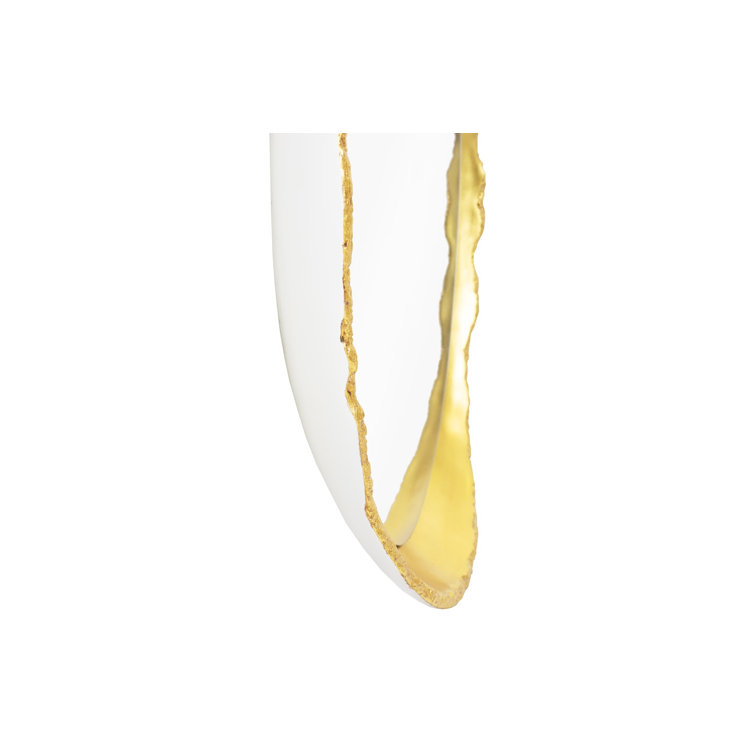 Rectangular Pearl White and Gold Leaf Wood Accent Mirror
