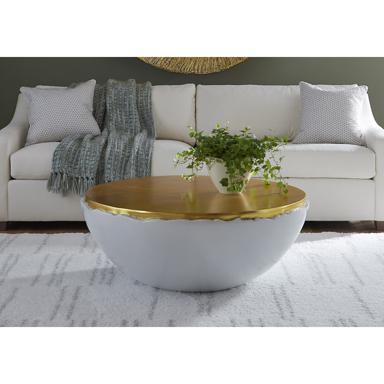 Round Gold Leaf and Pearl White Coffee Table with Storage