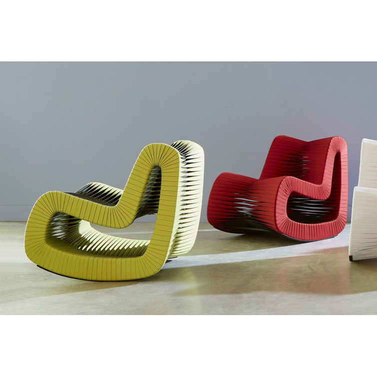 Green Woven Fabric and Metal Glider Chair