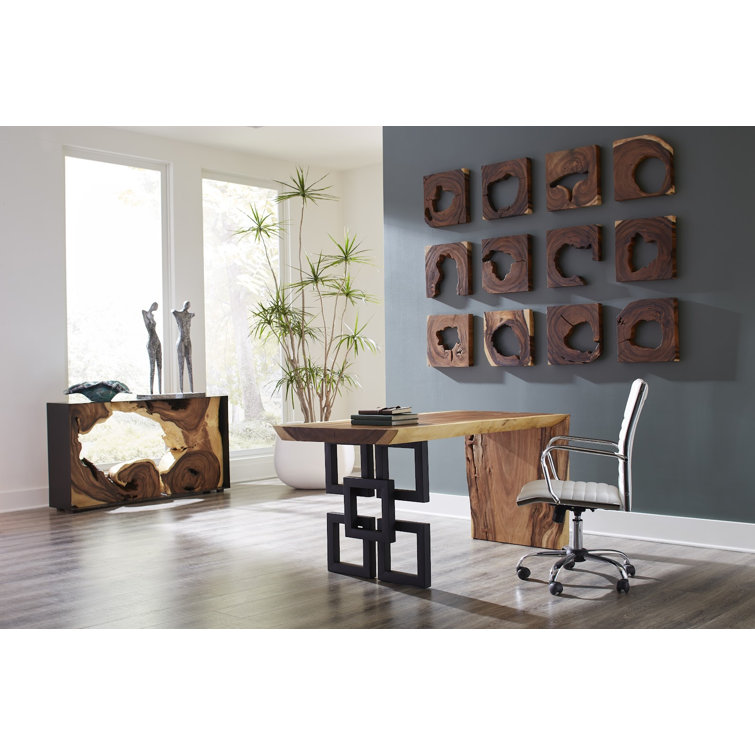 Transitional Black and Brown Wood Home Office Desk