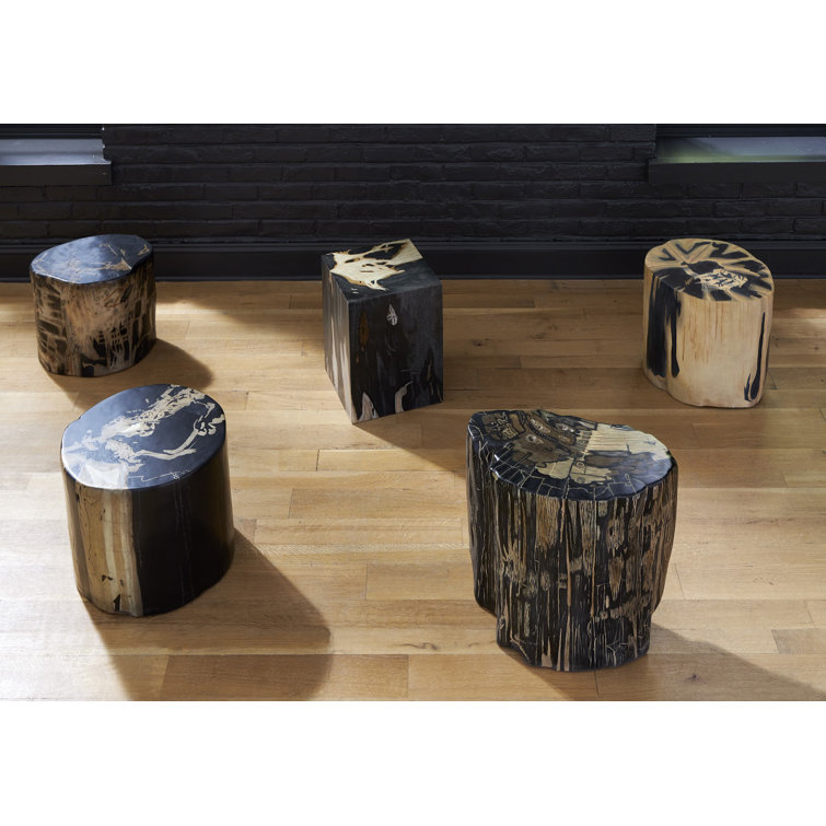 Modern Beige-Brown Petrified Wood-Effect Accent Stool