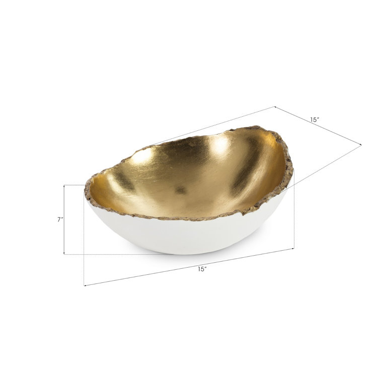 Pearl White and Gold Leaf Resin Decorative Bowl