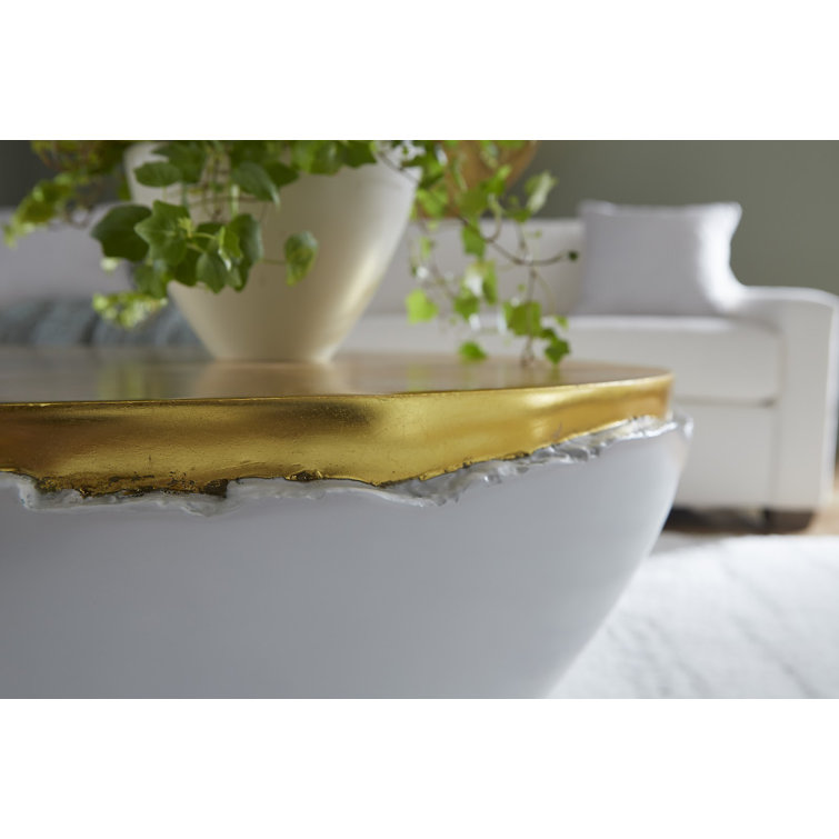 Round Gold Leaf and Pearl White Coffee Table with Storage