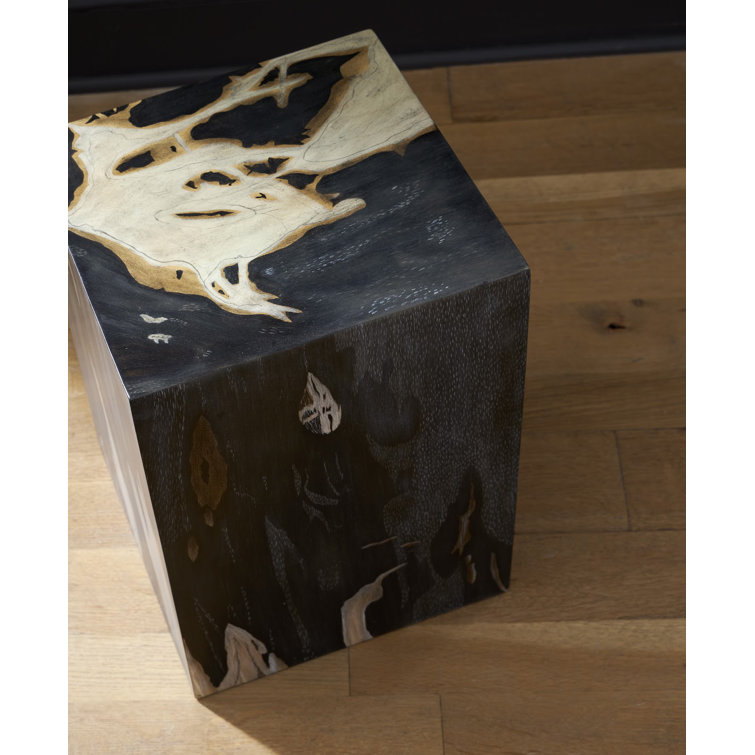 Brown and Grey Resin Petrified Wood Square Stool