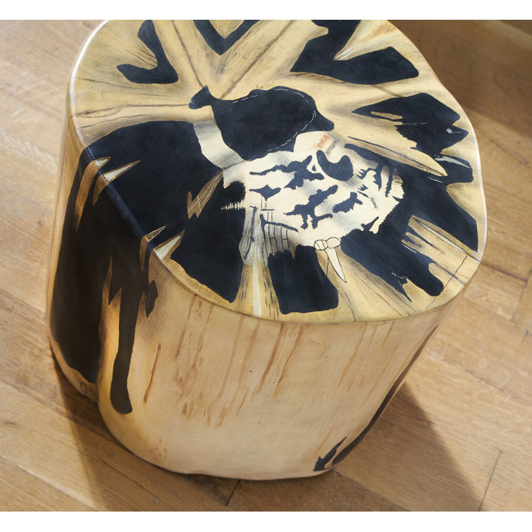 Modern Beige-Brown Petrified Wood-Effect Accent Stool