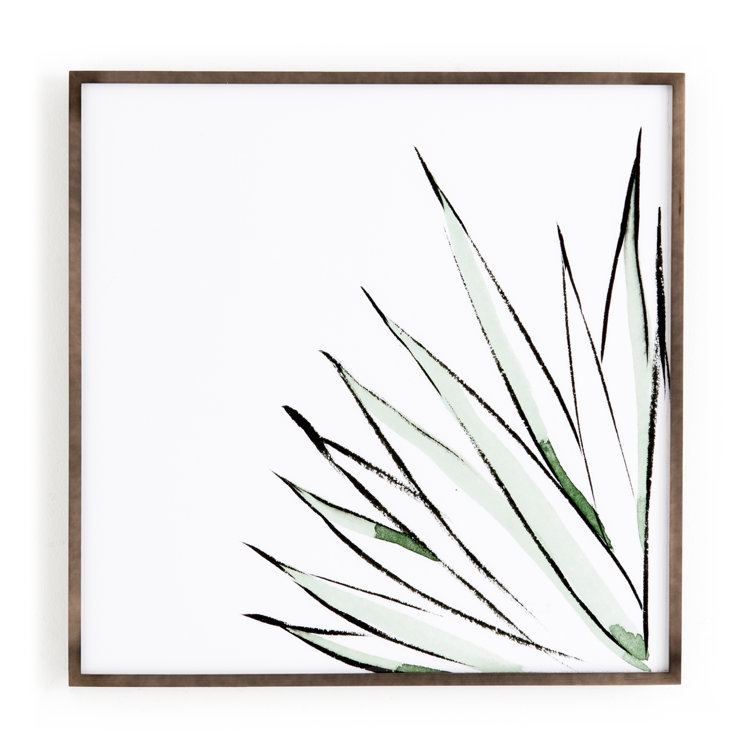 Minimalist Green Agave Print in Maple Frame, 39.5" x 39.5"
