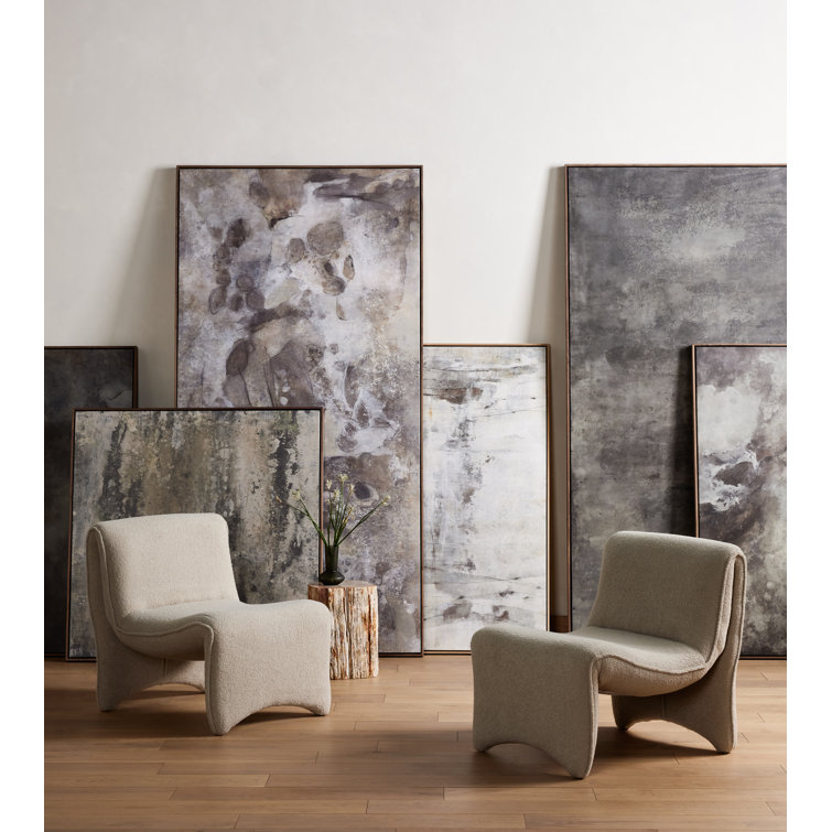 Matera Abstract Gray and Beige Canvas Art with Walnut Frame