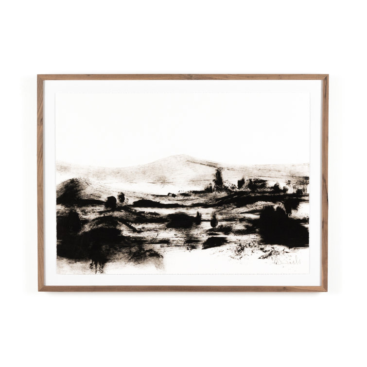 Mono Land Black and White Landscape Print with Walnut Frame