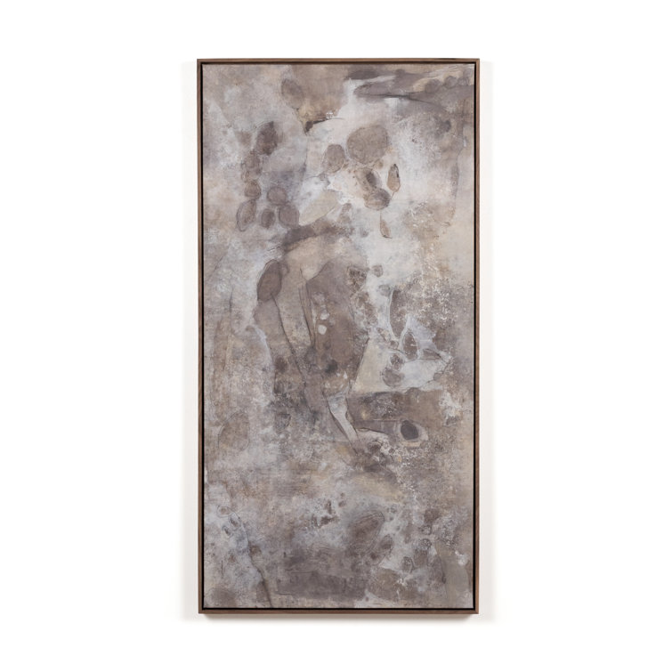 Matera Abstract Gray and Beige Canvas Art with Walnut Frame