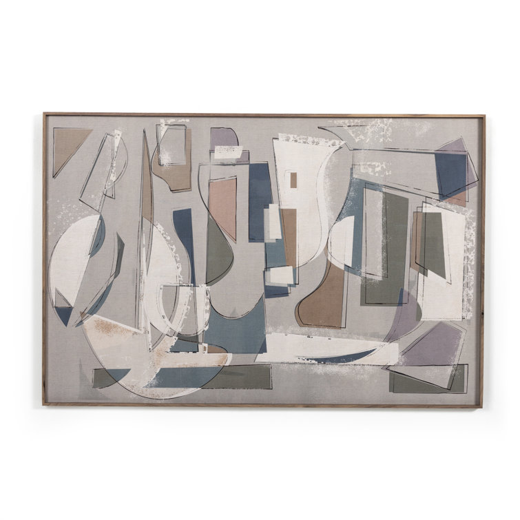 Large Abstract Canvas Painting with Walnut Frame